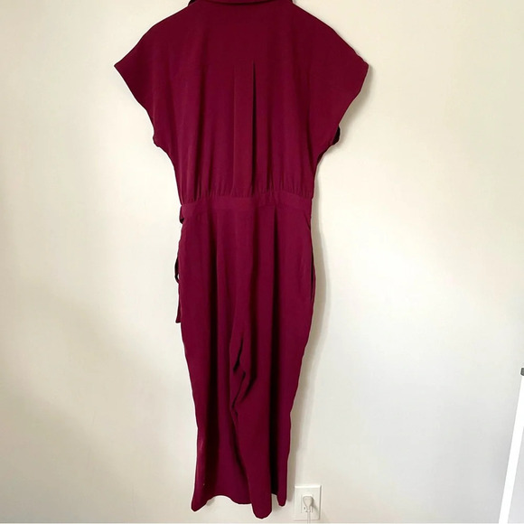 Gal Meets Glam Raina Button-Front Crepe  Jumpsuit Burgundy - Picture 8 of 13